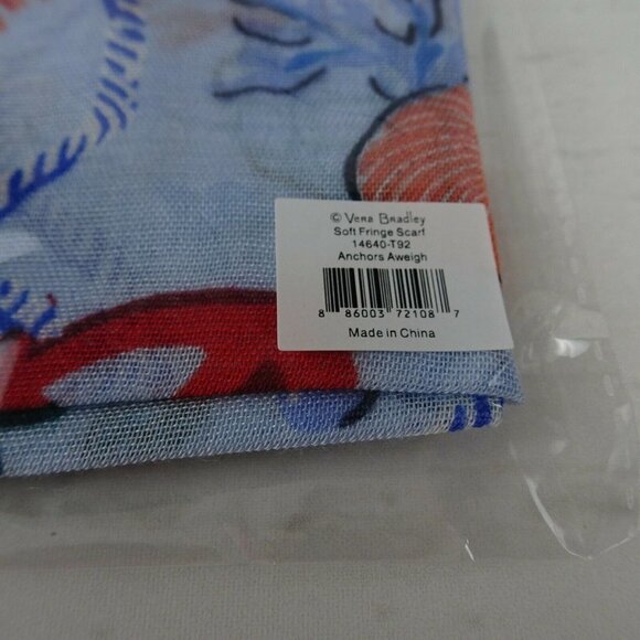Vera Bradley ANCHORS AWEIGH Soft Fringe Scarf Wrap Coastal Tropical Sea Beach - Picture 11 of 12